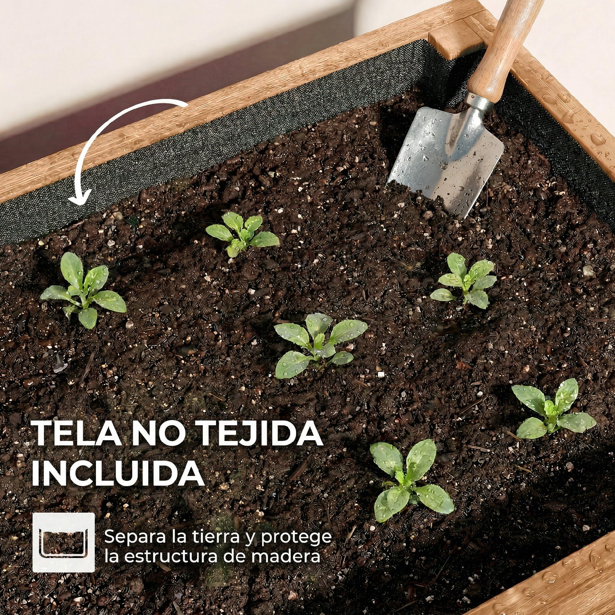 Outsunny Jardinera de Madera de 4 Niveles, Jardinera Exterior Elevada con Orificios de Drenaje y Tela no Tejida, Macetero para Cultivos, Plantas, Flores, para Terraza, Jardín, 85x45x140 cm, Marrón