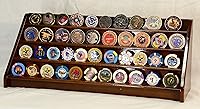 Vista 1 de 4 filas 40 monedas de desafío/Casino Chip Display Case Rack Holder Stand Madera maciza - Acabado de nogal