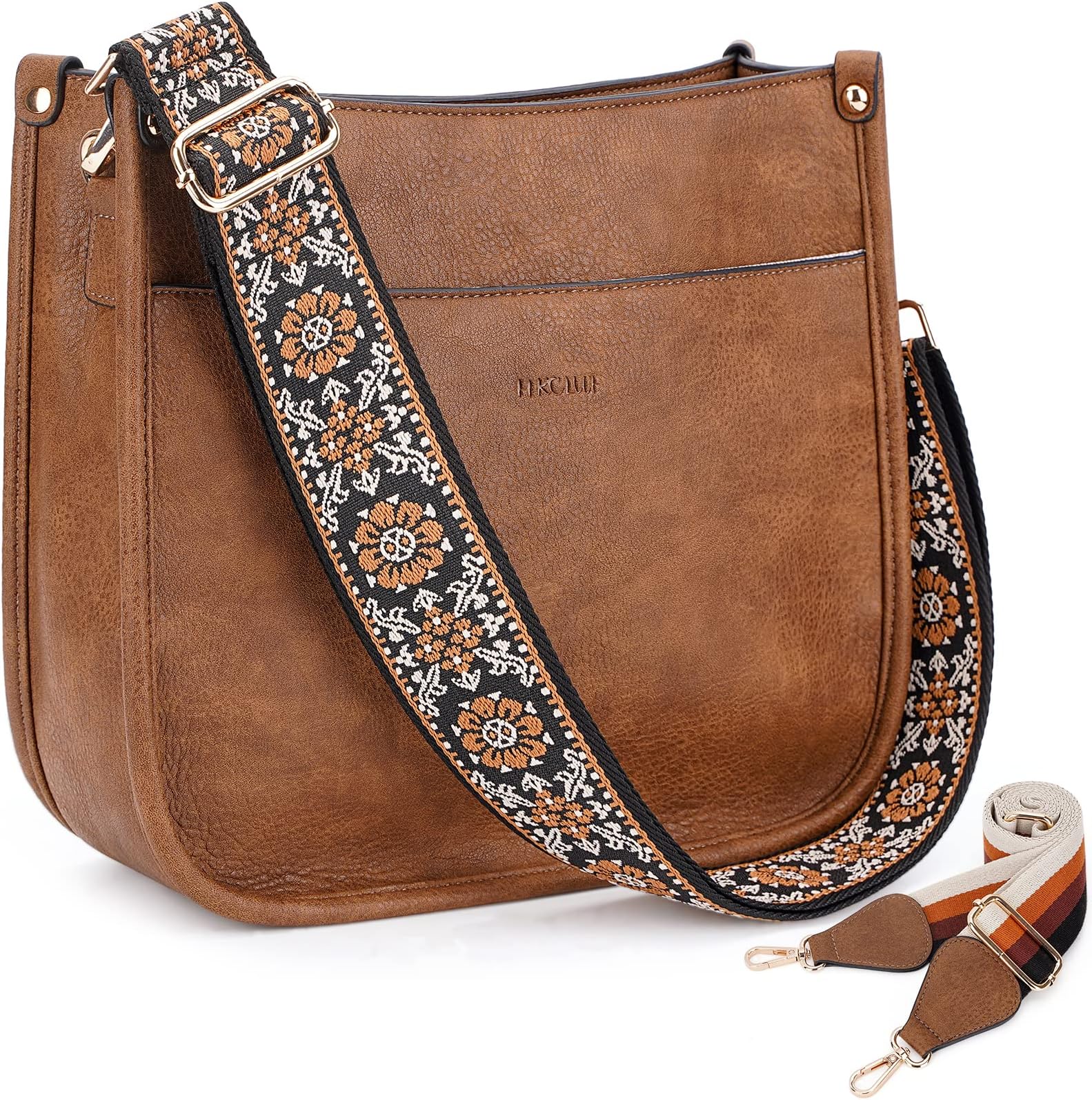 Crossbody Bags for Women Trendy Vegan Leather Hobo Handbags With 2PCS Adjustable Guitar Strap Shoulder Bucket Bags