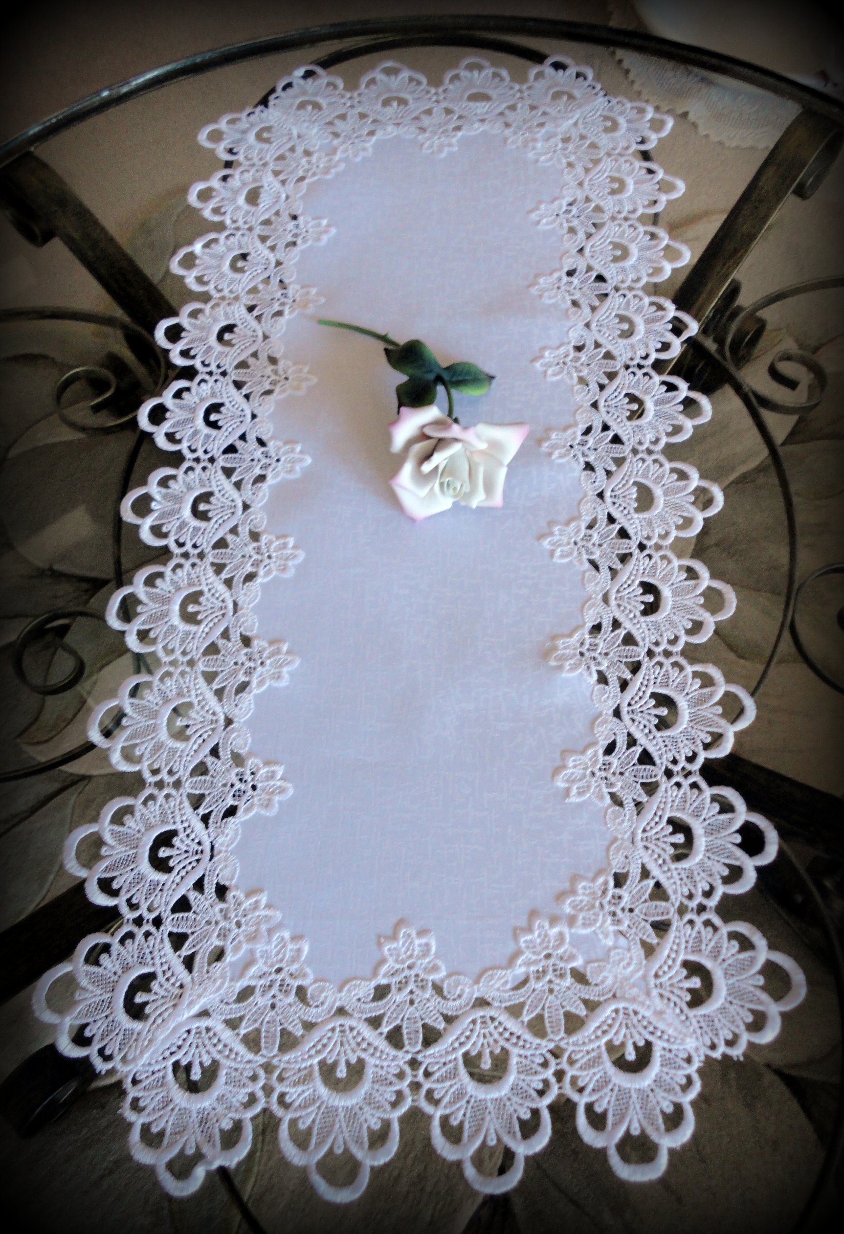 Amazon.com: Lace Dresser Scarf Table Runner White Flower European Doily  36": Home & Kitchen