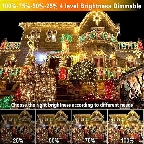 Miniatura 6 de Guirnalda de luces que cambian de color, 300 luces LED de Navidad de 99 pies, para exteriores, blanco cálido a multicolor, 9 modos de luz de hadas,