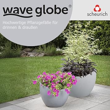Scheurich Wave Globe 30 Pflanzgefäß/Blumentopf/Pflanzkübel rund Farbe: Stony Grey hergestellt mit recyceltem Kunststoff 10 Jahre Garantie für den Außenbereich