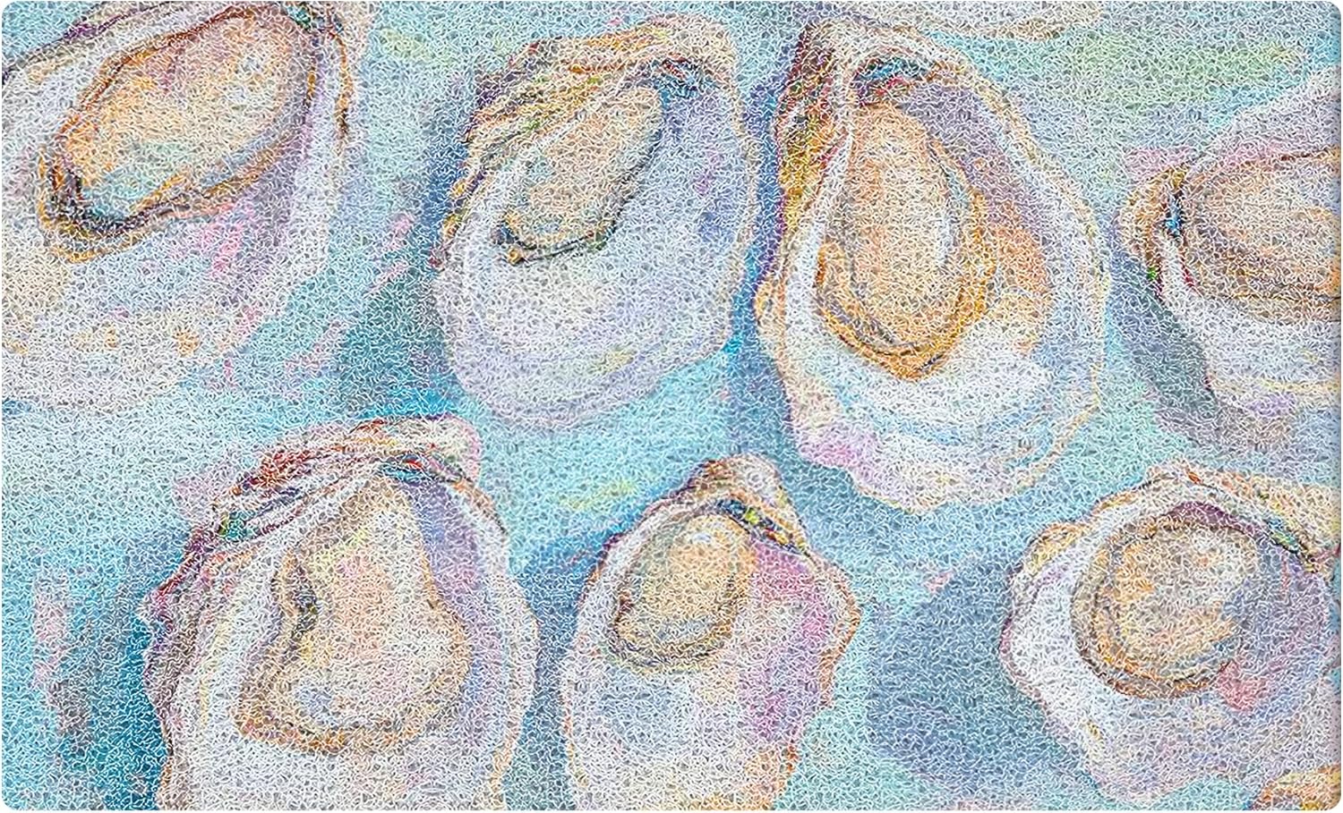 SNNDER Coastal Beach Door Mat, Coastal Oyster Doormat for Front Door Porch Indoor Outdoor Outside Entrance, Blue Beachy Welcome Mats Doormat, Ocean Bath Mats for Bathroom, 17x30 Inch