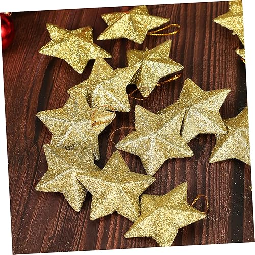Miniatura 5 de Adornos de estrella con purpurina dorada de 1.9 pulgadas, 30 piezas de mini adornos colgantes de estrella, decoración de árbol de Navidad, colgante