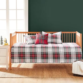 Levtex Home - Spencer Plaid Day Bed Cover Set - Reversible - Tartan Plaid - Red, Green, White, Blue, Gold - Cotton/Microfiber