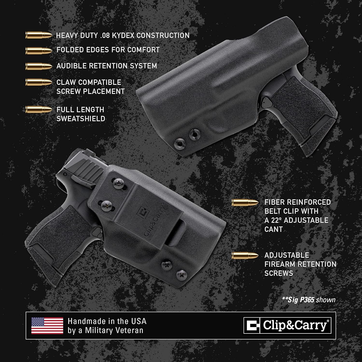 Clip & Carry IWB Kydex Holster for The Ruger LCR 38 – 2” - Inside Waistband Concealed Carry - Audible Click Retention - Adjus. Cant - Claw Compatible - USA Veteran Made