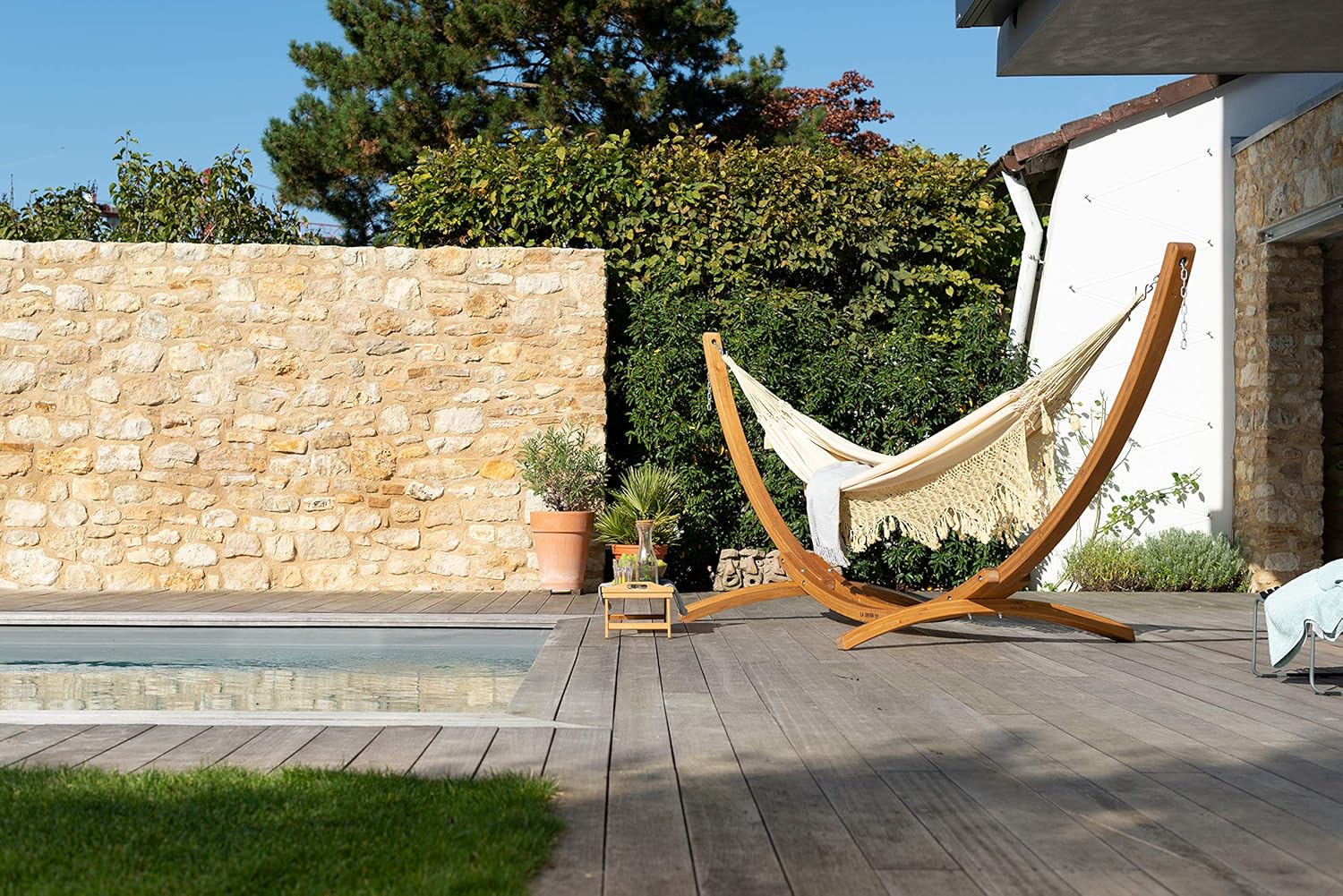 LA SIESTA® Elipso Nature Wood Hammock Stand for Indoor and Outdoor, FSC-Certified Larch Wood Stand, Wooden Hammock Stand only for Double Hammocks, Heavy Duty Hammock Stand Hammock Frame - Double Size