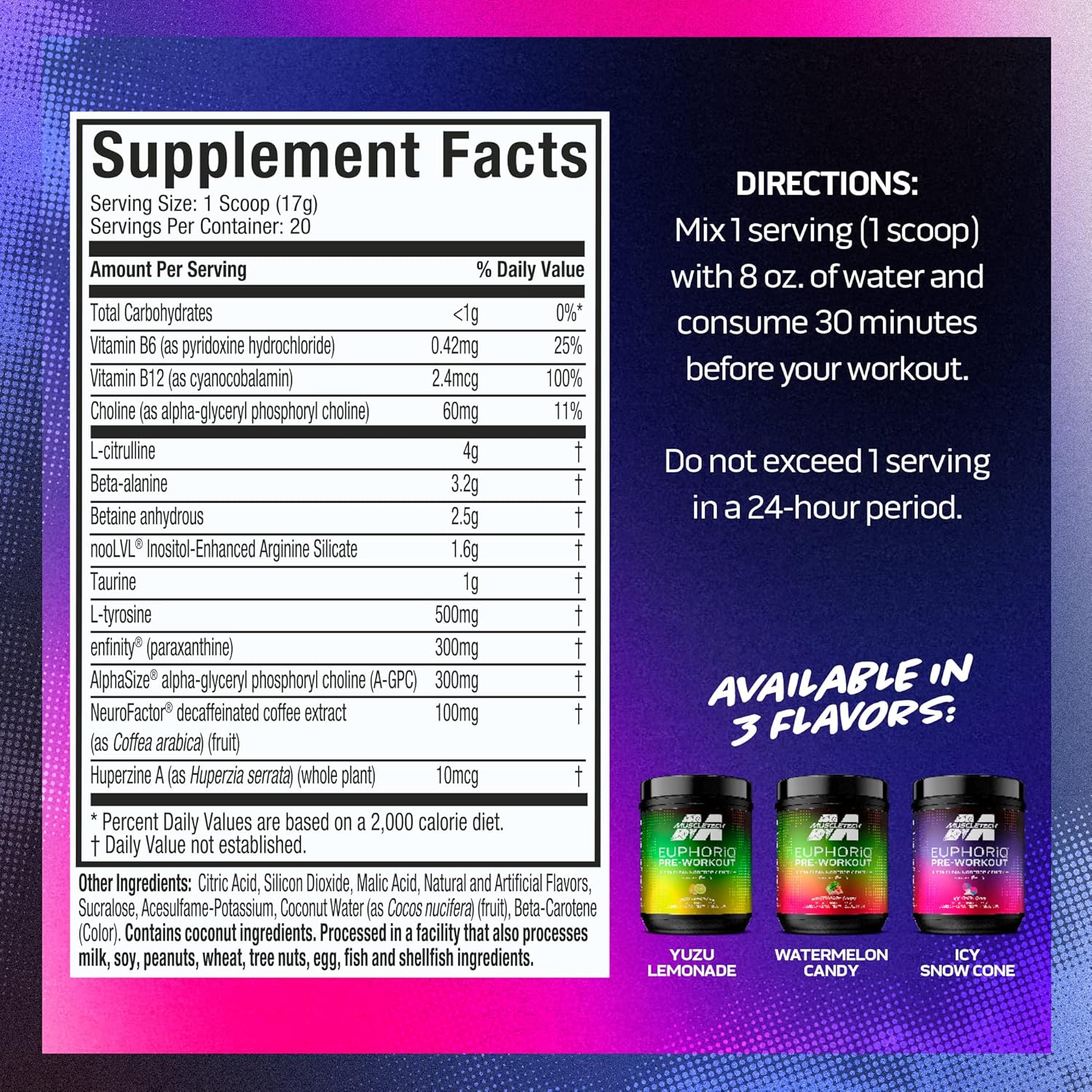 MuscleTech Pre Workout Powder EuphoriQ PreWorkout Smart Pre Workout Powder for Men & Women Caffeine Metabolite Fueled with Paraxanthine Watermelon Candy (20 Servings) : Everything Else