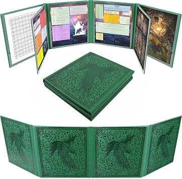 CASEMATIX 8-Panel Deluxe Dungeon Master Screen for DND & TTRPGs   Faux Leather Folding DM Screen with 2 Swinging Panels, Wet-Erase Pockets & Compact Tabletop RPG Design   Green