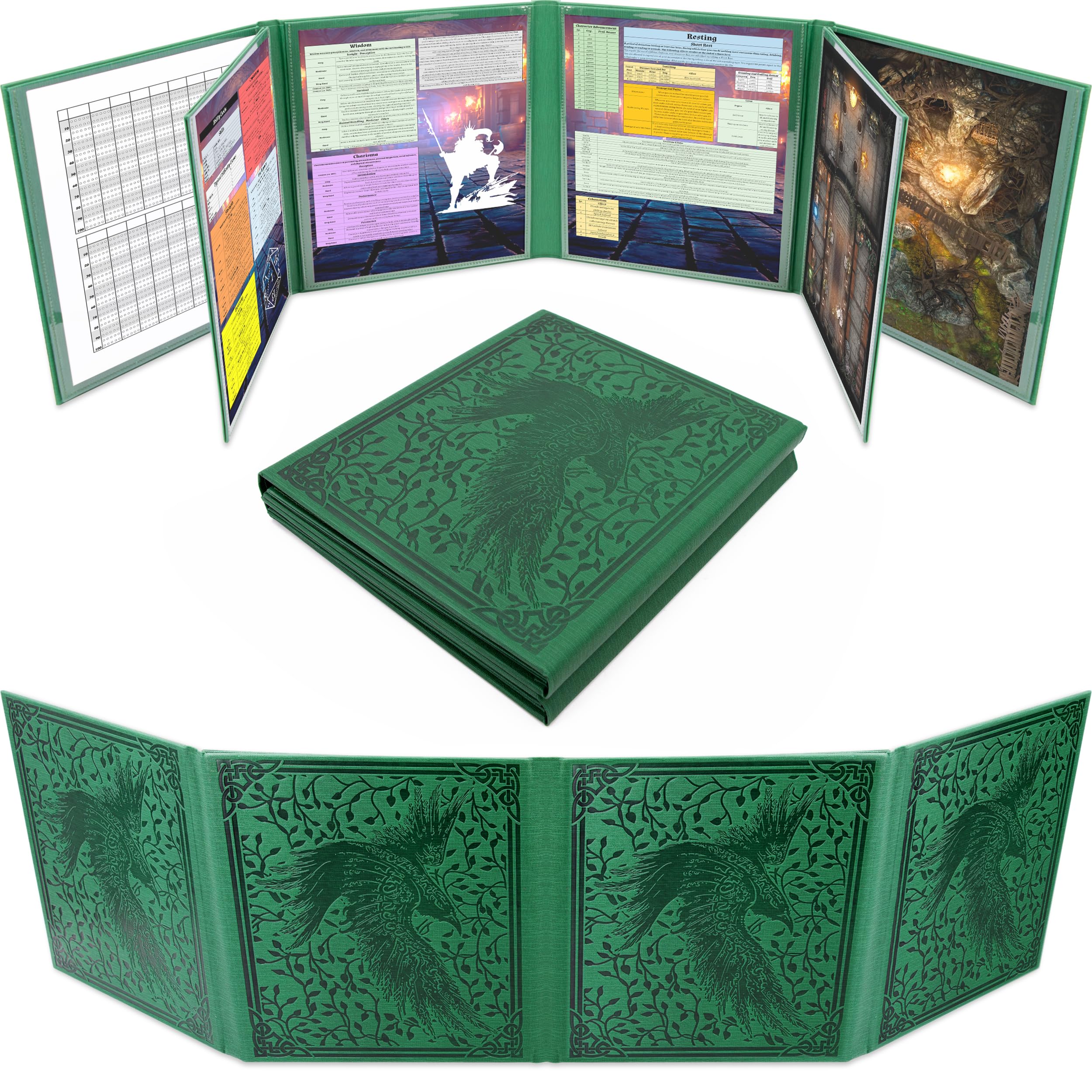 CASEMATIX 8-Panel Deluxe Dungeon Master Screen for DND & TTRPGs, Faux Leather Folding DM Screen with 2 Swinging Panels