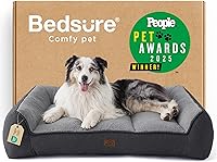 Bedsure SupportMax XL Orthopedic Dog Bed Large 42" - Extra Thick Foam, Waterproof Washable Sherpa Cover, Nonskid Bottom, Grey