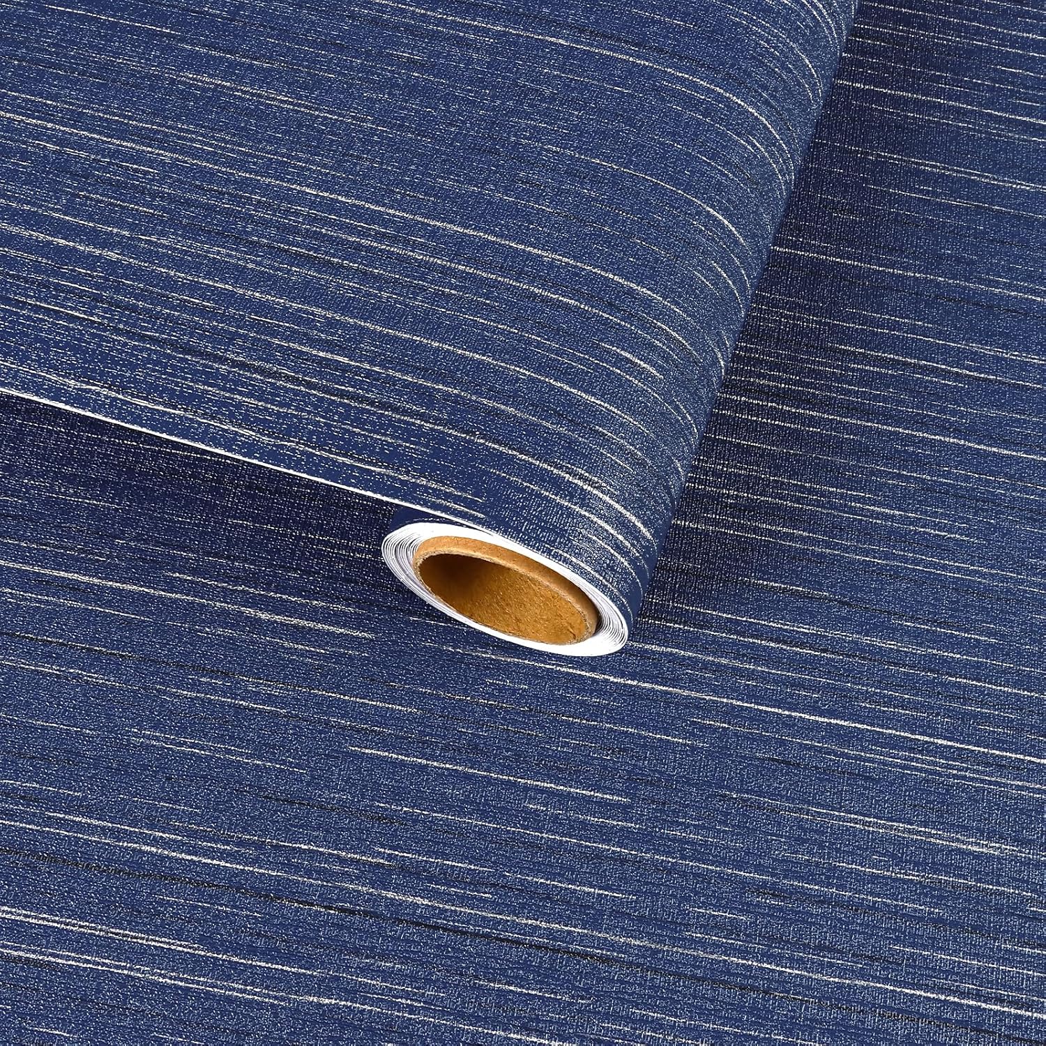 Navy Blue Grasscloth Wallpaper Peel and Stick Textured Fabric Linen Wallpaper Removable Grasscloth Contact Paper for Living Room Cabinet 11.8"x118" Self Adhesive Dark Blue Wall Covering