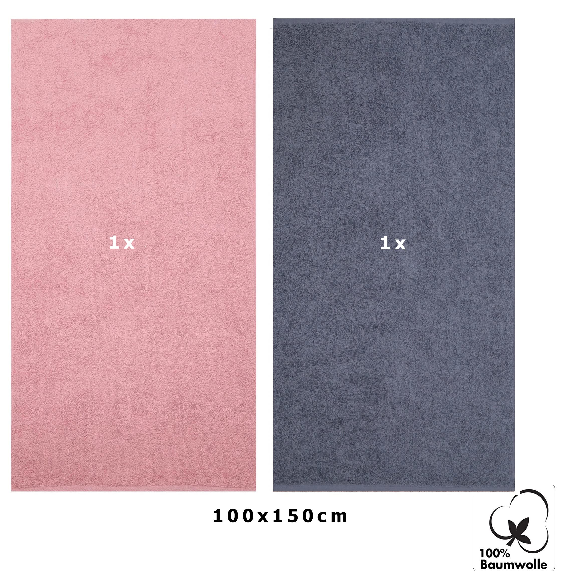 Betz 2 Stück Maxi Duschtücher XXL Badetuch Duschtuch Größe 100x150cm Berlin Farbe Lotus/dunkelgrau