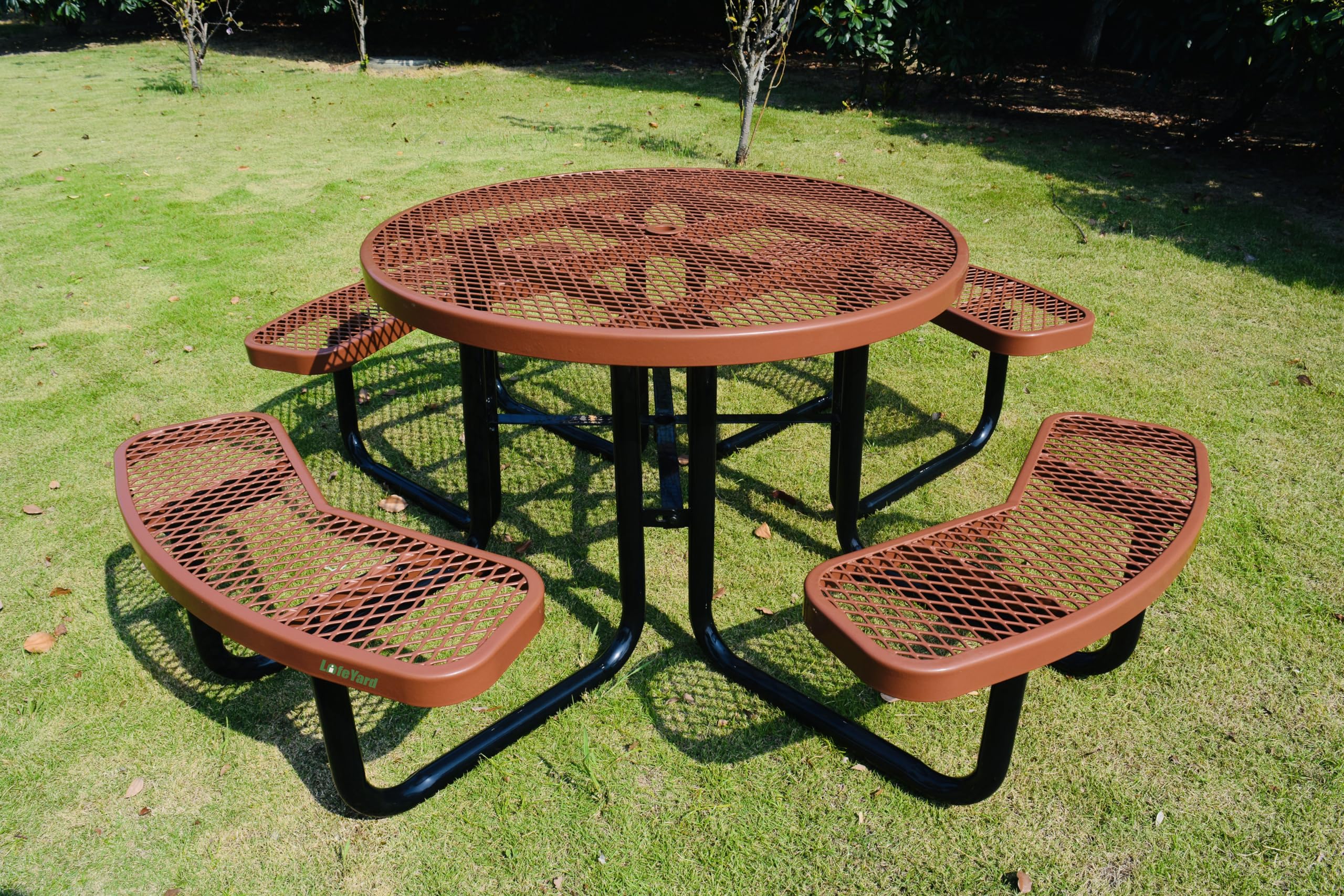 Heavy Duty 46 inch Expanded Metal Round Picnic Table (Brown)