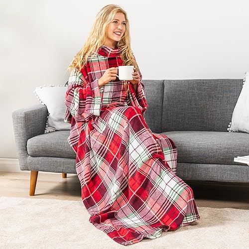 Miniatura 91 de PAVILIA Manta con mangas para adultos, mujeres y hombres, manta suave y cálida de forro polar, manta de regalo Negro -,Marrón,Burrito Beige,Carbón