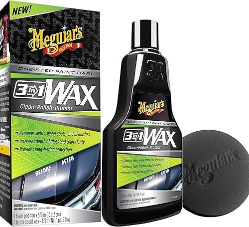 Meguiar's - Kit de cera 3 en 1 de 16 onzas, G191016 de 16 onzas, kit de 16 onzas, color negro