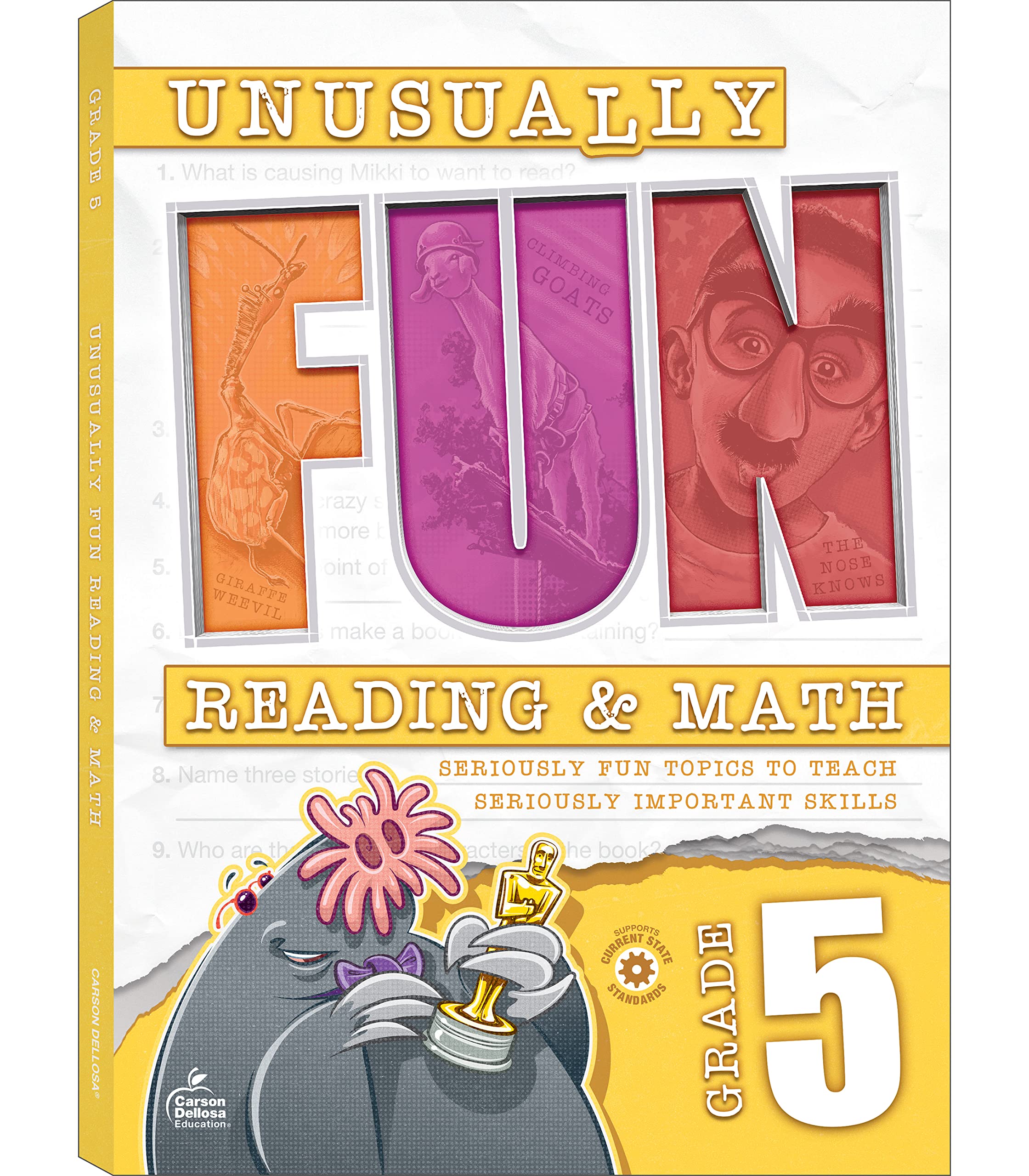 Carson Dellosa Unusually Fun Math and Reading Comprehension Grade 5 Activity Book, Puzzles, Mazes, Brain Teasers and More, Workbook With Fun Facts About Animals, Plants, Places, Anatomy and Oddities