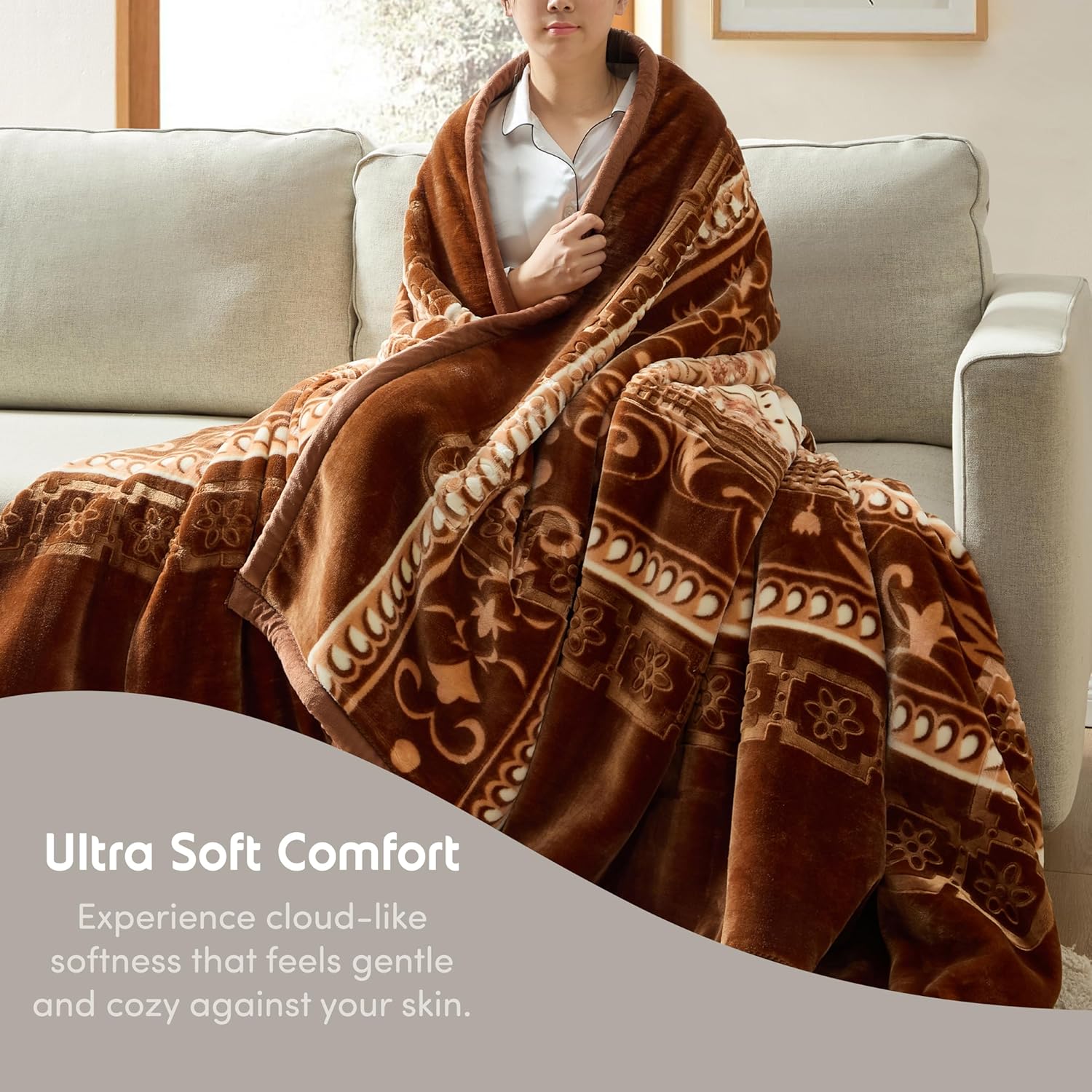 Nestl Korean Mink Blanket Queen Size - 9 Lbs Velvet Fleece Korean Blanket - 2 Ply Warm & Thick Winter Blanket - Wrinkle & Fade Resistant - 79 x 94 Inches (Brown) - Image 3