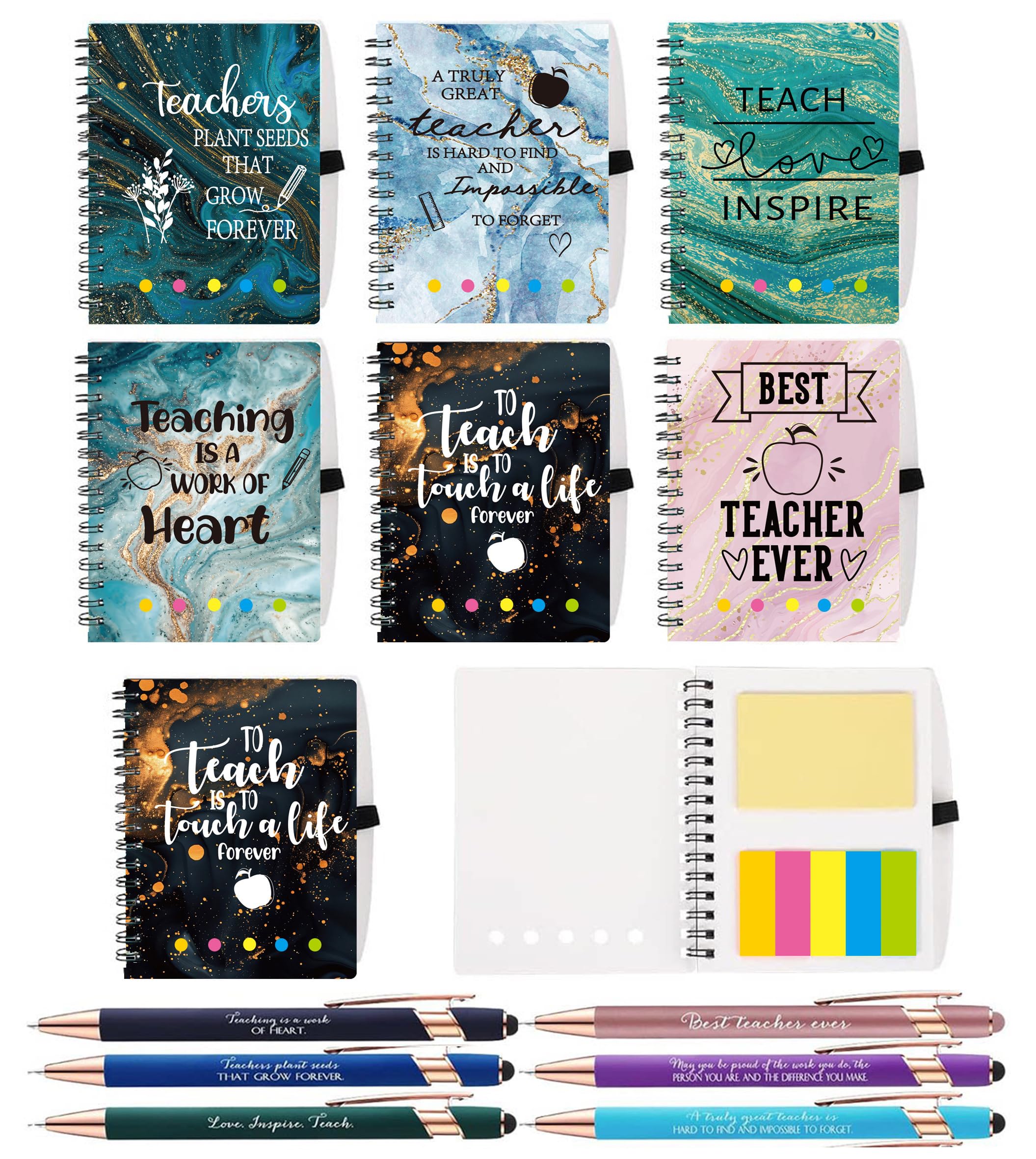 Charfia Teacher Gifts for Women, 6 Sets Thank You Teacher Gifts Teacher Notebook Pen Gift, Gift for Teacher End of The Year Nursery Teacher Gifts Teacher Christmas Appreciation Gift (A)