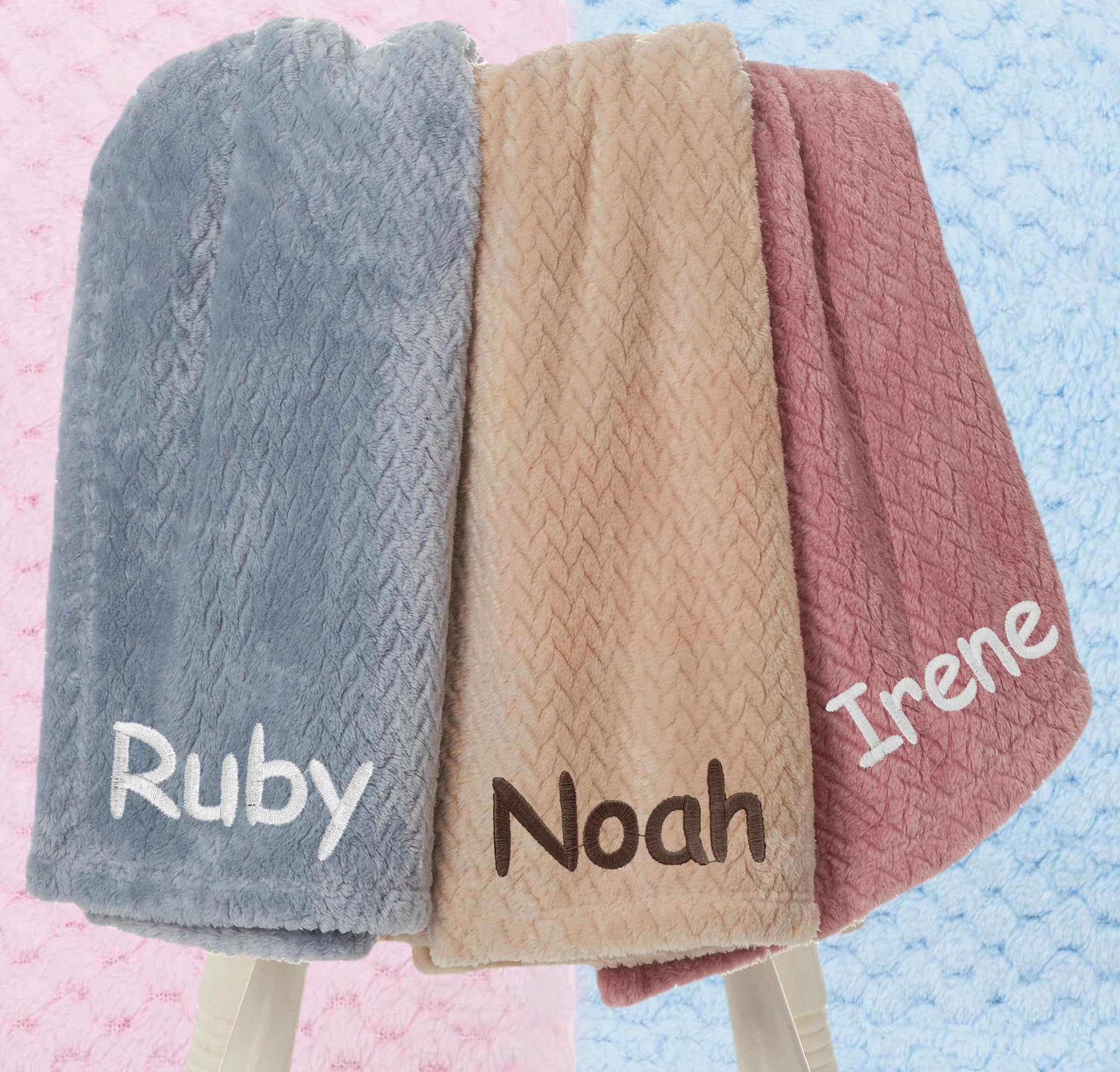 Gembroidery Personalised Baby Blanket Soft Premium Quality Wrap Newborn Waffle Blanket Gift For Baby Boy Girl Baby Shower (Beige Waffle)