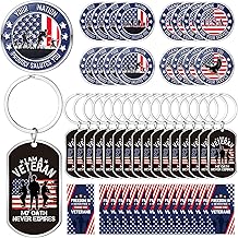 Yeaqee 48 Pcs Veteran Day Gift Bulk Military Challenge Coin Veteran Army Keychain Thank You for Your Service Cards for Patriotic Veterans Day Christmas Gift