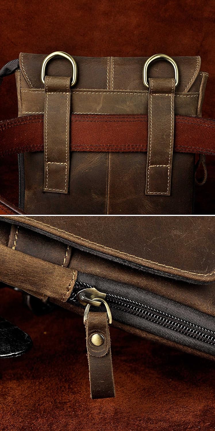 Le'aokuu Mens Genuine Leather Waist Pack Messenger Shoulder Bag Cross Body