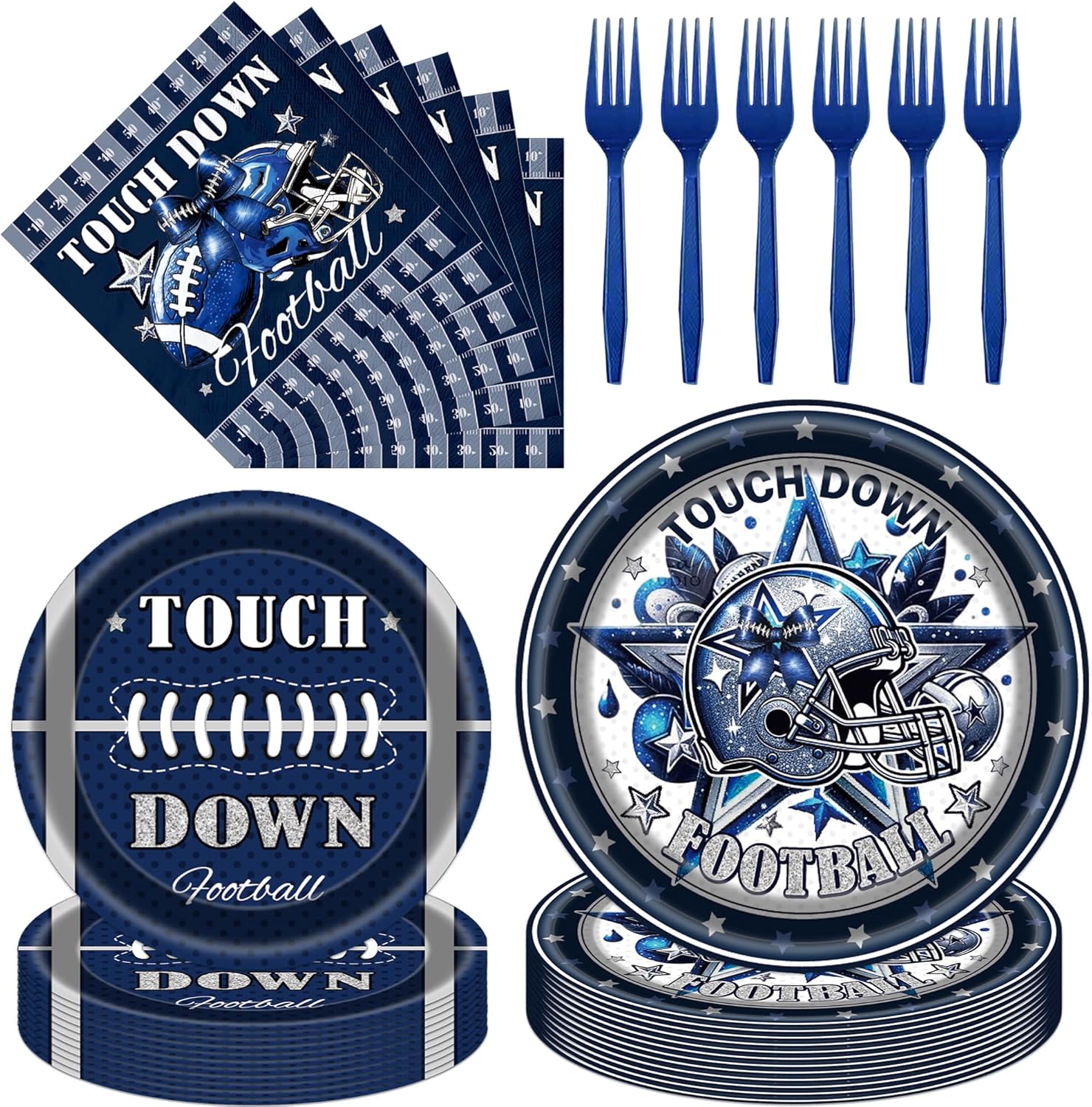 Football Birthday Party Decorations - 96 Pcs Disposable Paper Dessert Plates Napkins Forks Tableware Set Cowboy American Rugby Sports Decor Supplies for Game Day Tailgate Fans Serves 24