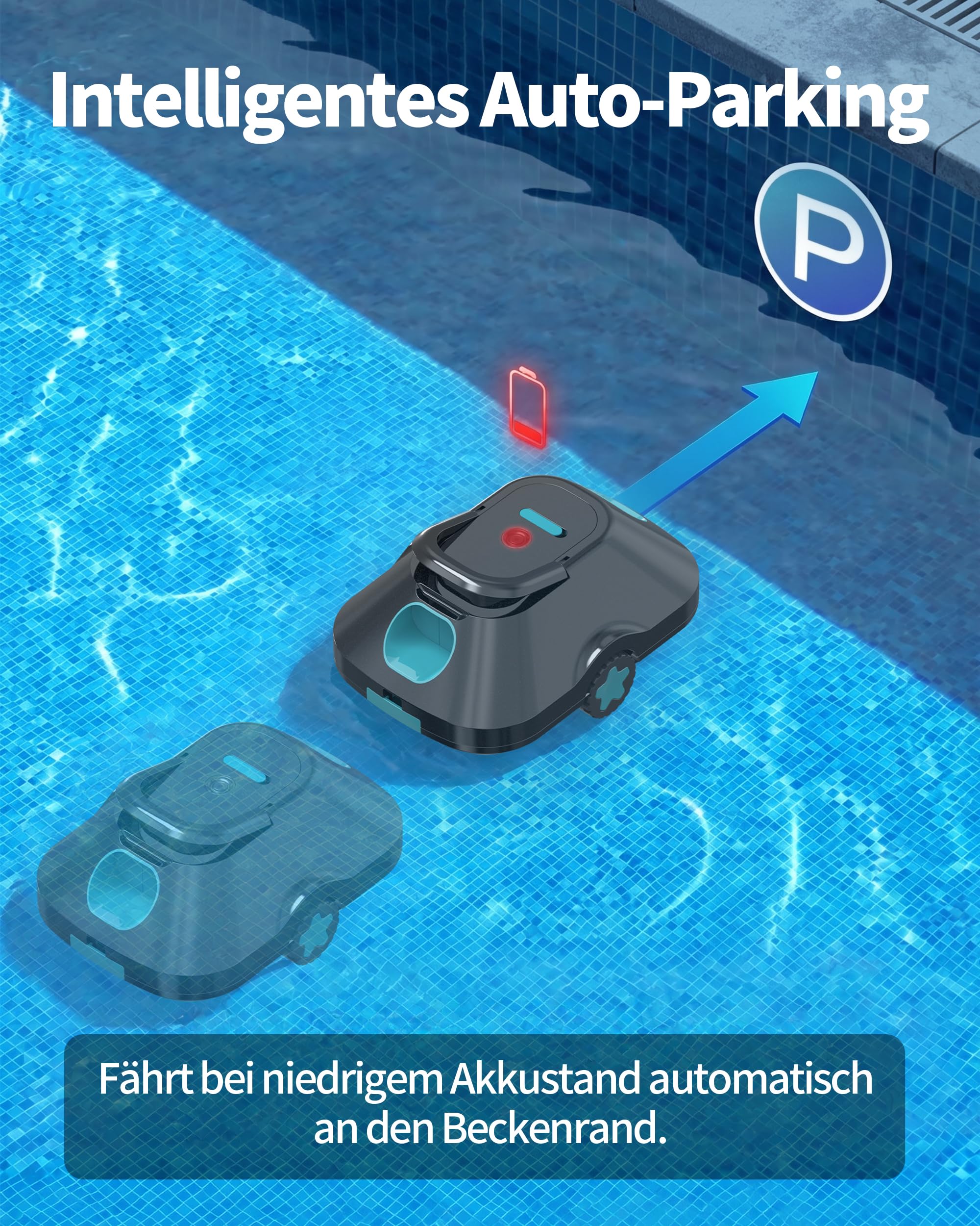 2026 Update Poolroboter,Pool Roboter kabellos Akku,Poolsauger für Aufstellpool,Bis zu 210 Min. Laufzeit,Auto-Parking,Großer,Poolsauger für Aufstellpool 200m²,Cyan