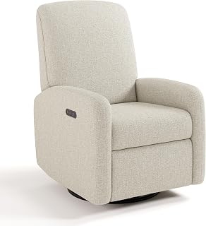 Bellwood Power Recliner Swivel Glider (Dune Basketweave) – Electronic Power Recliner for Nursery, Includes Dual-USB Charging Port for USB-A & USB-C, Glider Rocking Chair with Full Recline