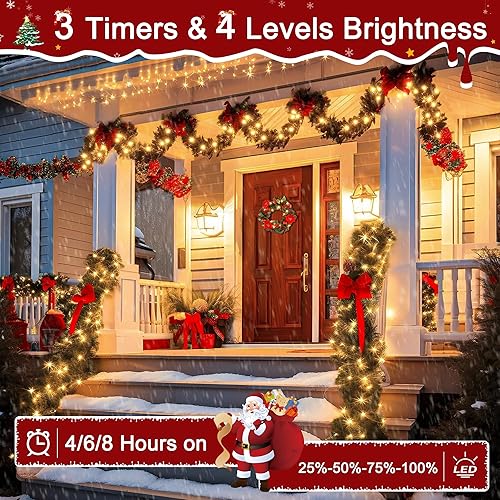 Miniatura 5 de 1200 luces LED de Navidad de 394 pies para exteriores, luces blancas cálidas para árbol de Navidad, enchufables, 8 modos de luz parpadeante para