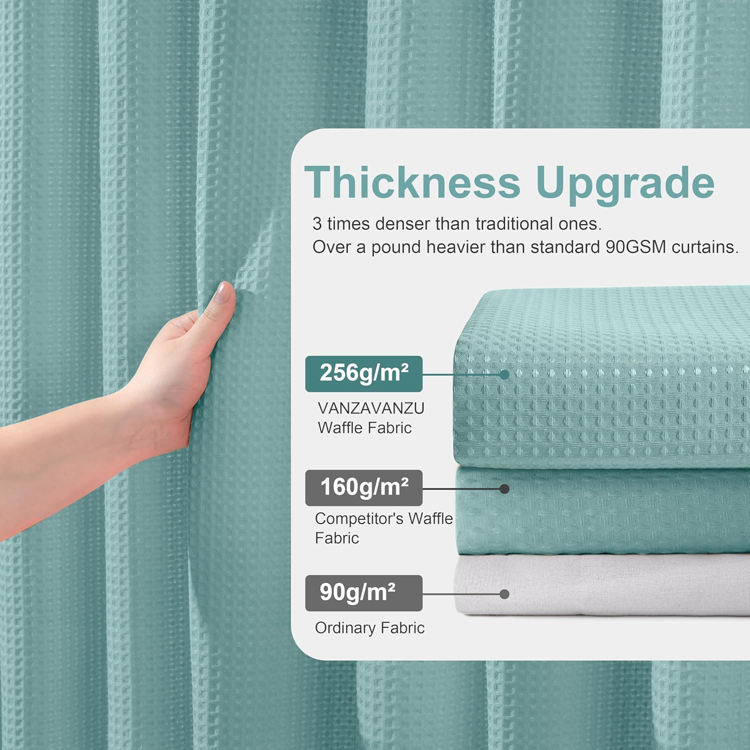 Luxury 3 in 1 Shower Curtain Set 3D Textured Waffle Weave Bathroom Curtain with Waterproof SGS Certified Fabric Liner & 12 Anti-Fall Stainless Steel Hooks, Machine Washable 72"x84" (Turquoise)