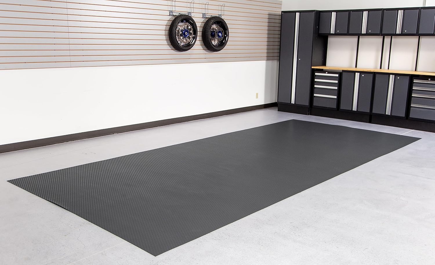 G-Floor Small Coin Pattern Vinyl Garage Flooring Mat (7'6" x 17', Slate Grey Color) - Versatile Protector Saves Your Floor from Spills and Dents