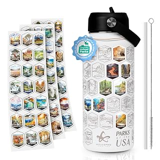 National Parks Water Bottle With Stickers 63 USA National Park - 32oz Insulated Hiking Water Bottle with Straw Lid - Leakproof Stainless Steel Outdoor Adventure Bottle. - Amazon product rated Grade B