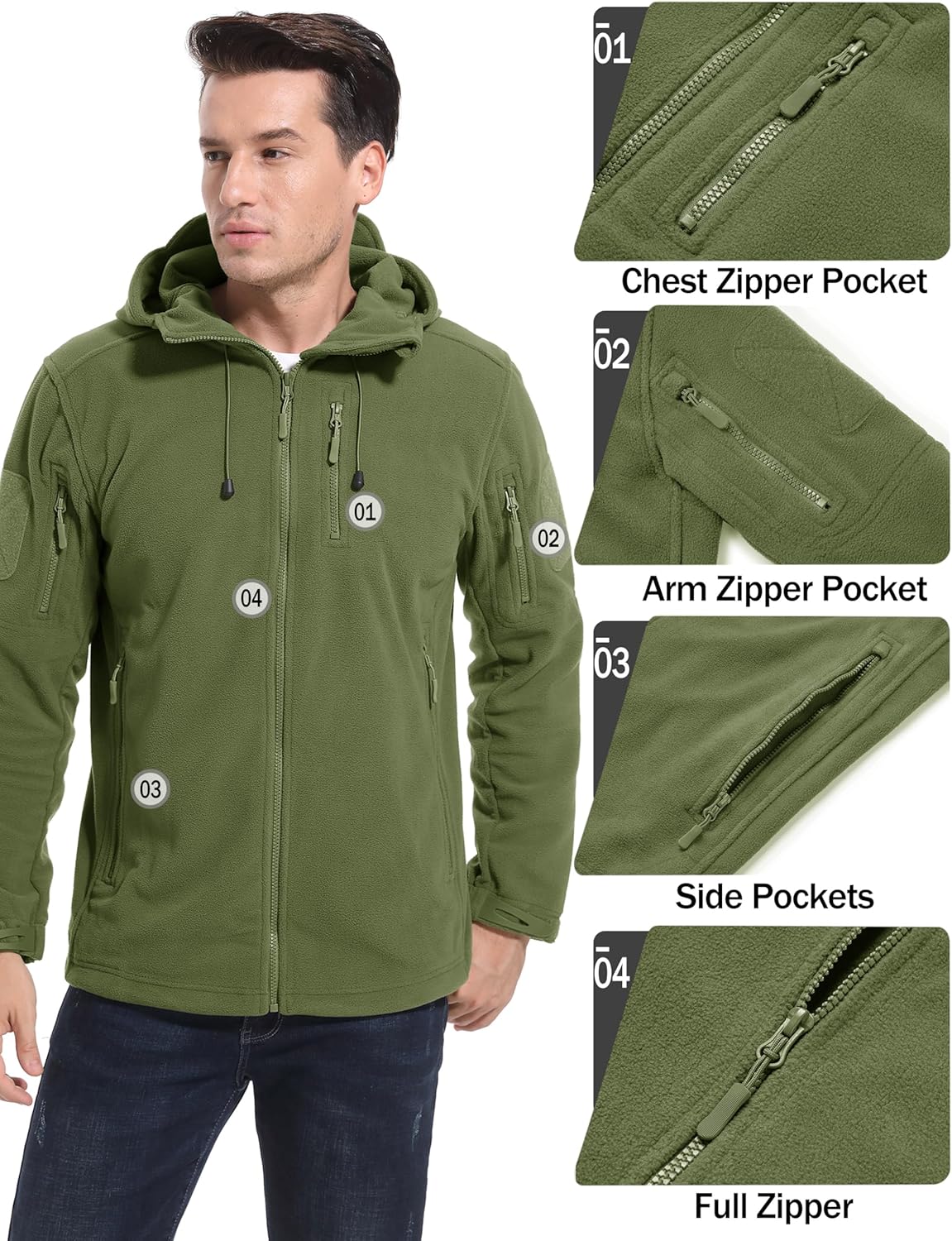 CRYSULLY Mens Fleece Hoodies Jacket Tactical Military Hunting Winter Windproof Warm Hoodie Coat Jackets - Image 6