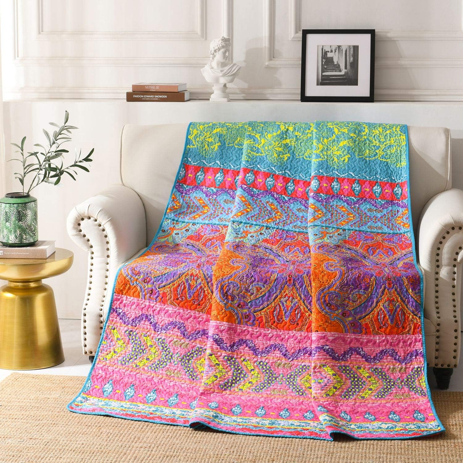 Bohemian Fleece Throws,Warm Soft Boho Mandala Blanket,Flower Colorful ...