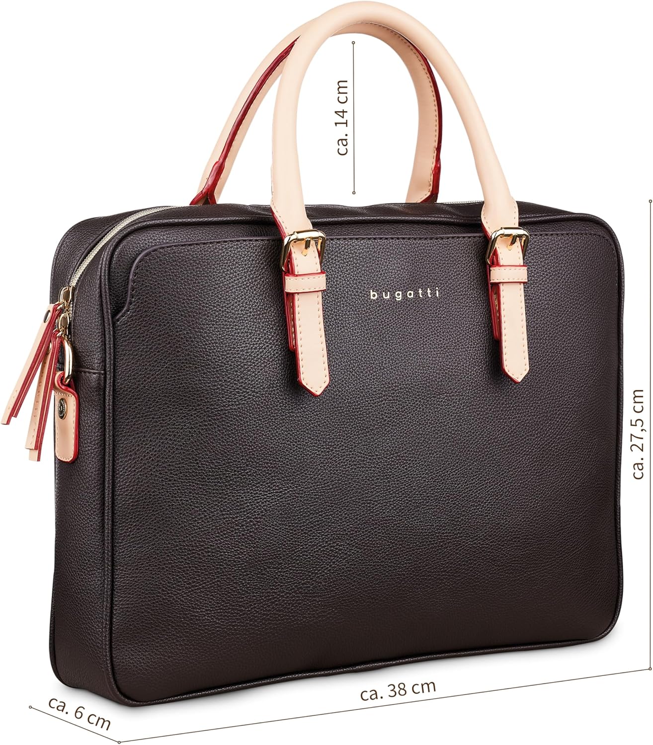 bugatti Ella Business Bag 15 Inches Faux Leather Briefcase with Laptop Compartment, brown, S, Contemporary