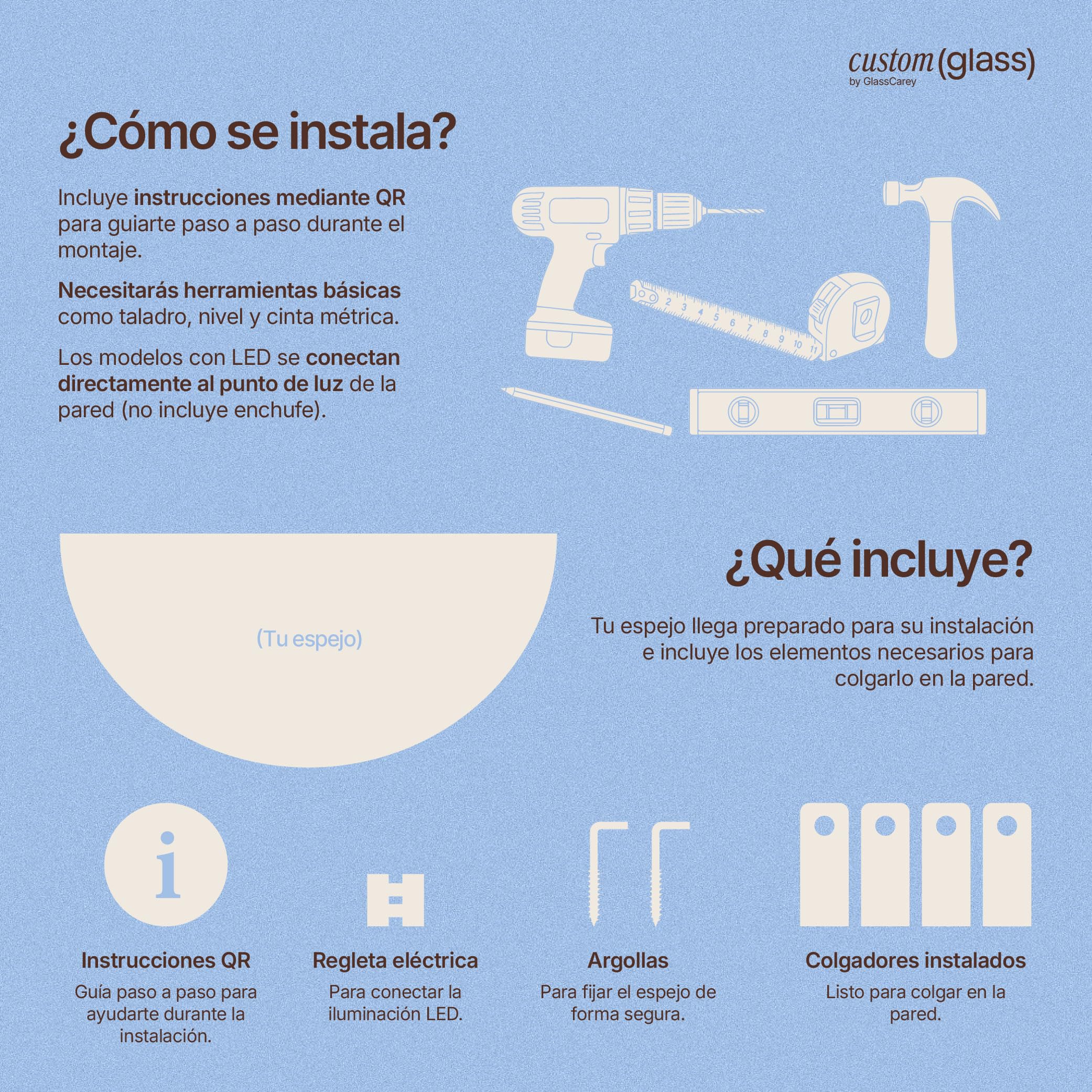 CustomGlass - Miroir de salle de bain semi-circulaire avec éclairage LED l 59 x 25 cm