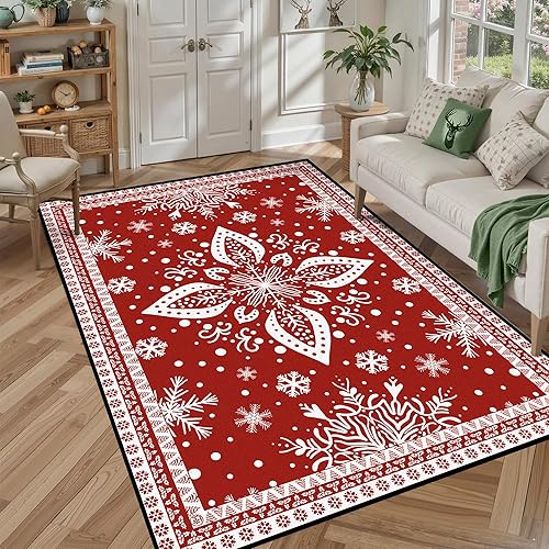 Miniatura 12 de Alfombra de área de 5' x 7' para Navidad, alfombra para dormitorio y sala de estar, alfombra decorativa de Navidad, alfombra antideslizante