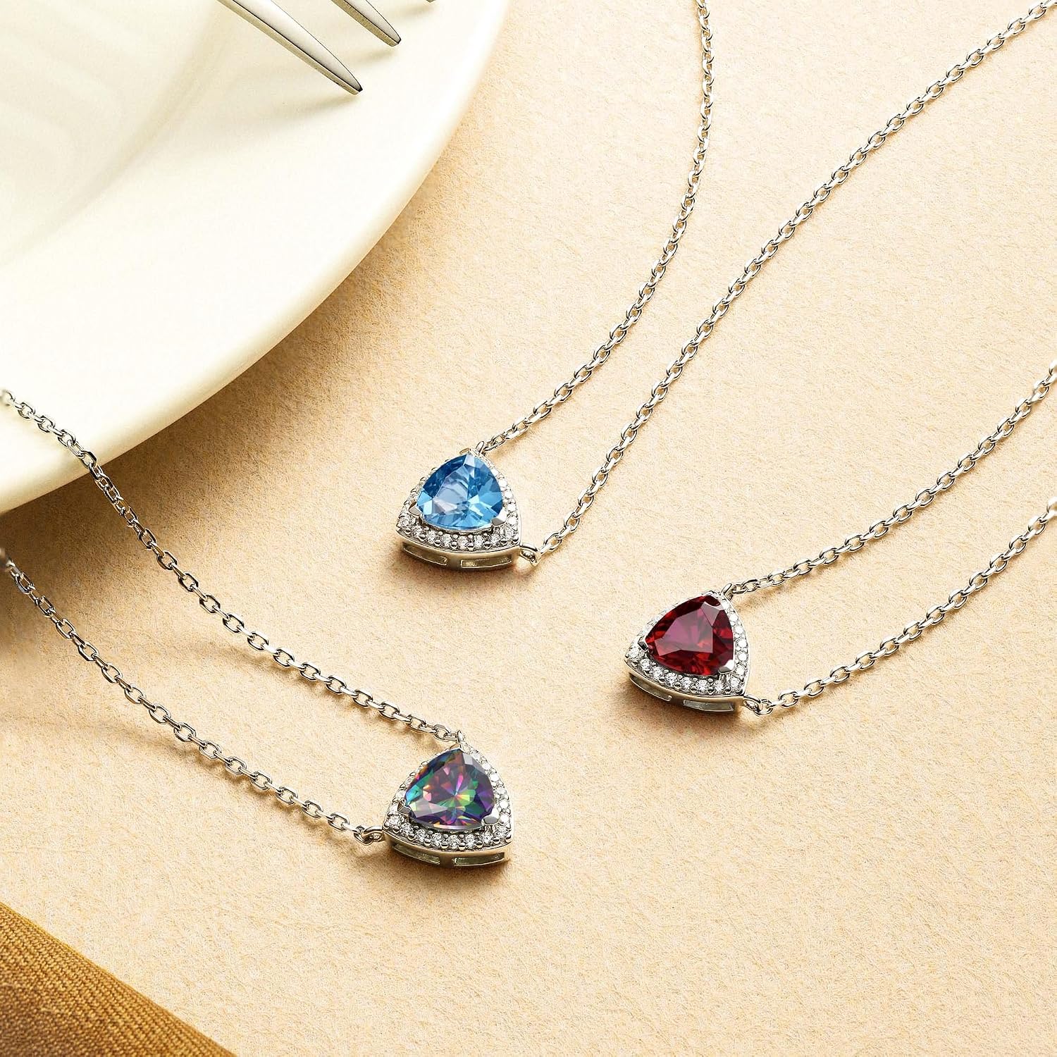 FANCIME Gifts for Women birthstone Pendant Necklace Sterling Silver Leroy Triangle Necklace Birthstone Jewelry for Women,Symbol Balance of Love