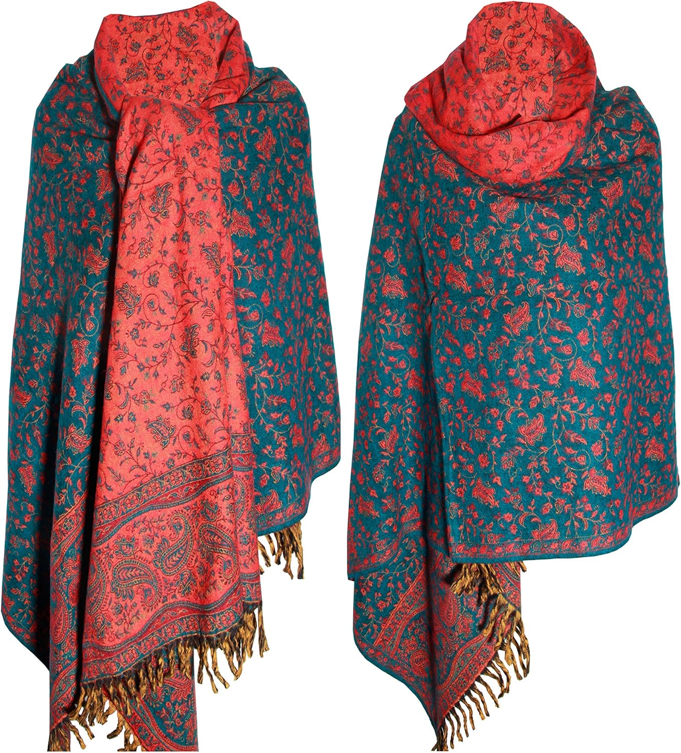 TEAL ORANGE FLORAL BLANKET SCARF LUXURY PREMIUM QUALITY HANDMADE FASHION SCAR MADE OF YAK WOOL Shawl Blanket stole unisex Travel Wrap Meditation Soft gift for her