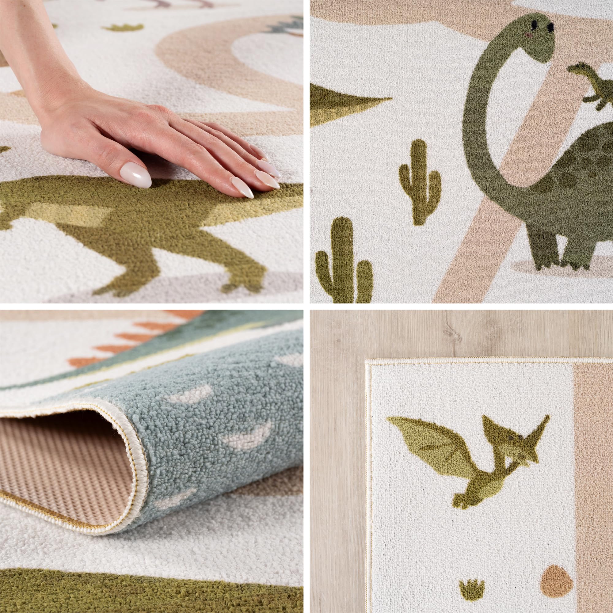 SIMPEX Kinderteppich Dinosaurier Spielteppich für Kinderzimmer in Creme Dino Motiv mit Straßen Größe 160x230 cm perfekt für große Kinderzimmer