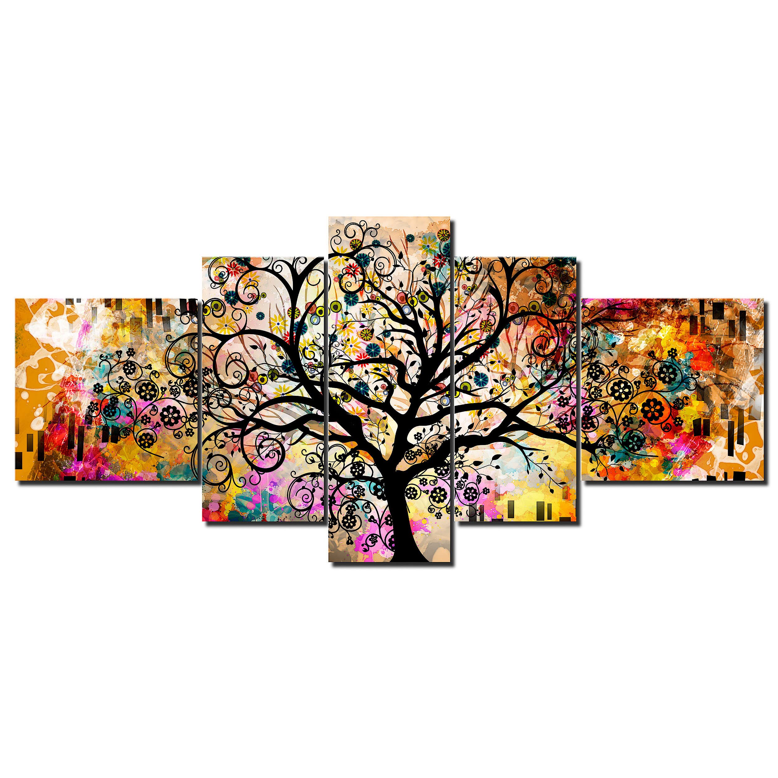DekoArte - Cuadros Modernos Impresión Imagen Artística | 5 Piezas 180x85cm | Lienzo Decorativo Para Salón o Dormitorio | Estilo Abstracto Arte Árbol de la Vida de Gustav Klimt XXL