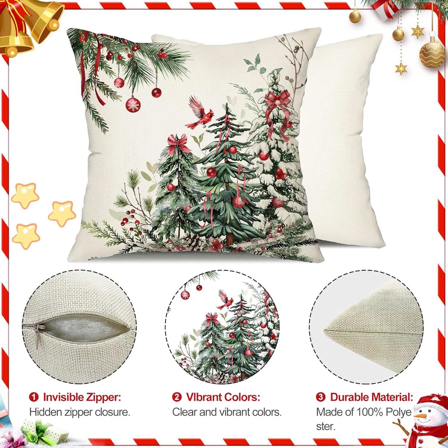 DFXSZ Christmas Pillow Covers 18x18 Inch Set of 2 Christmas Tree Decorations Throw Pillows Winter Xmas Decor for Home Couch TH-35B18 - Image 6