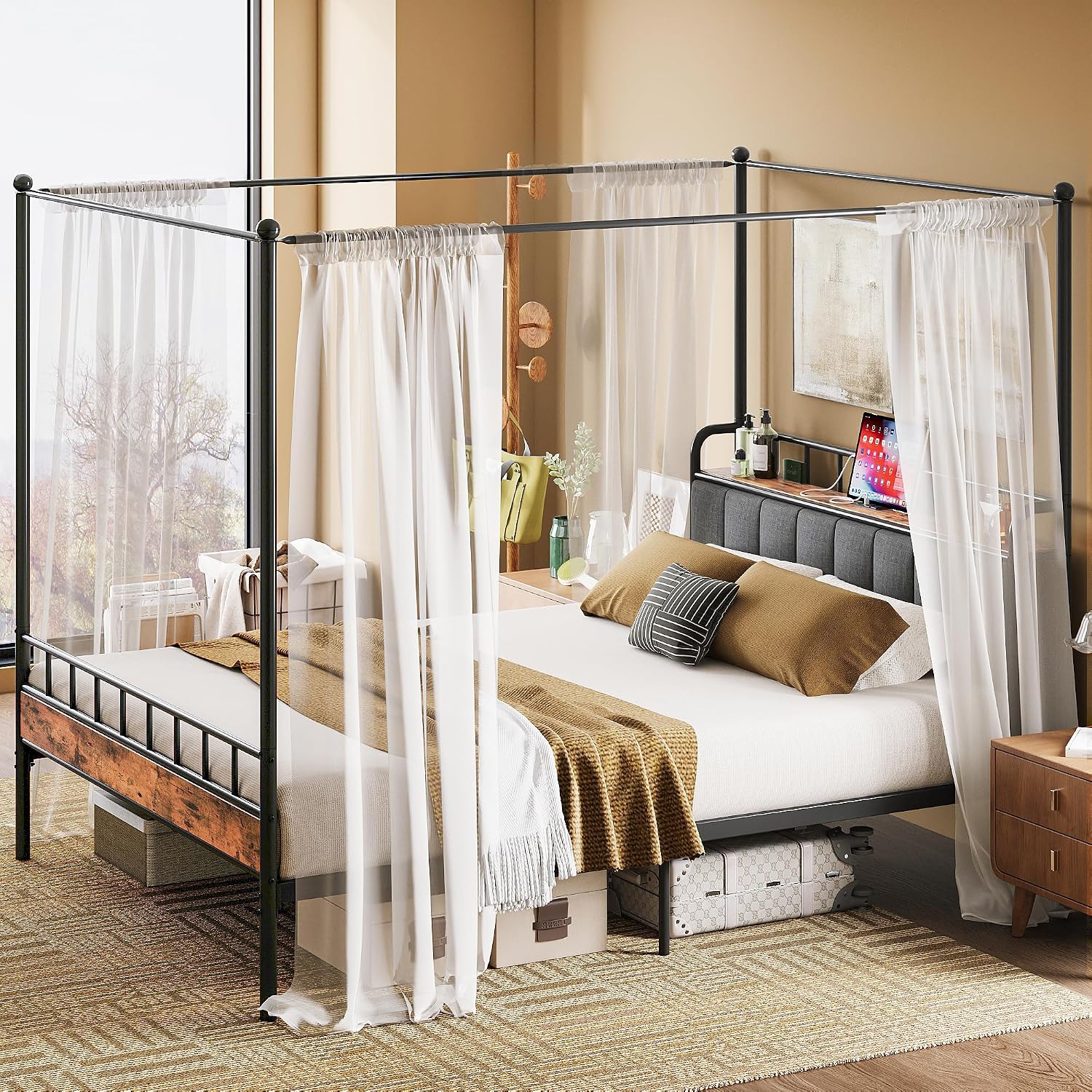 Canopy bed frame with curtains