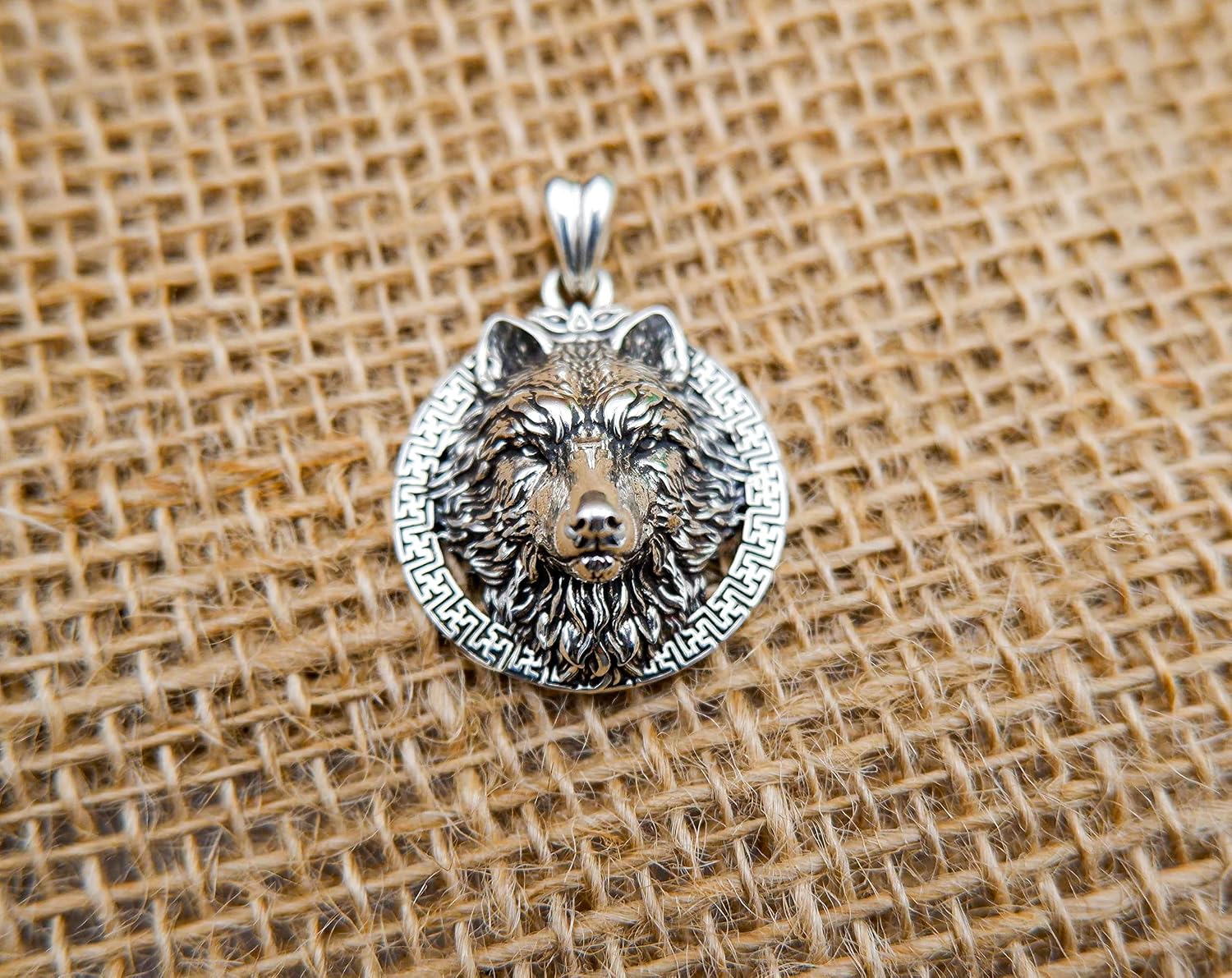 Mens Wolf Head Pendant Viking Necklace 925 Sterling Silver