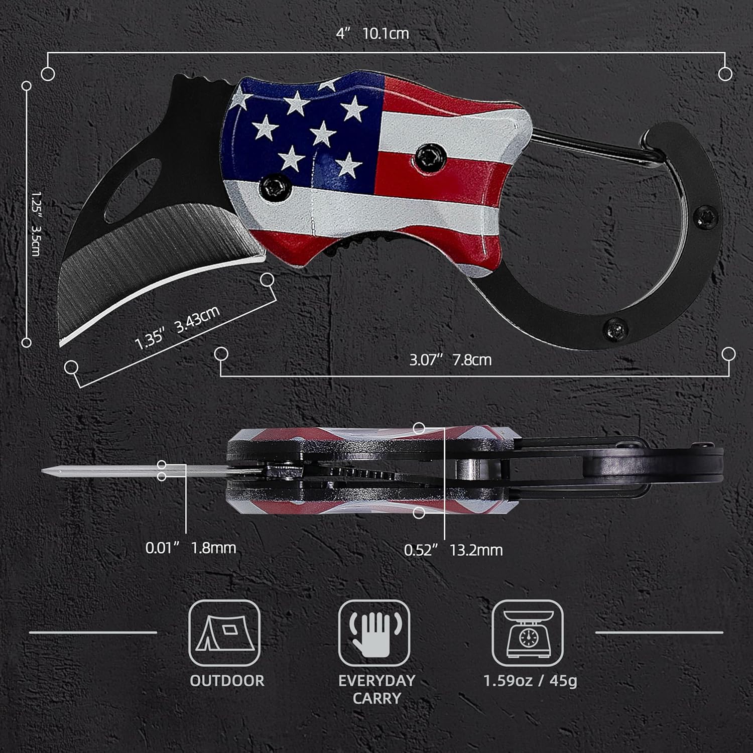 Father's Day, Memorial Day, Birthday Gift for Him, XIPHIAS Keychain Pocket Knife - Gift for Husband, Boyfriend, Father, Soldier, Patriot, Men - Folding EDC Tool with Carabiner & USA Flag, Mini Box Cutter for Everyday Carry