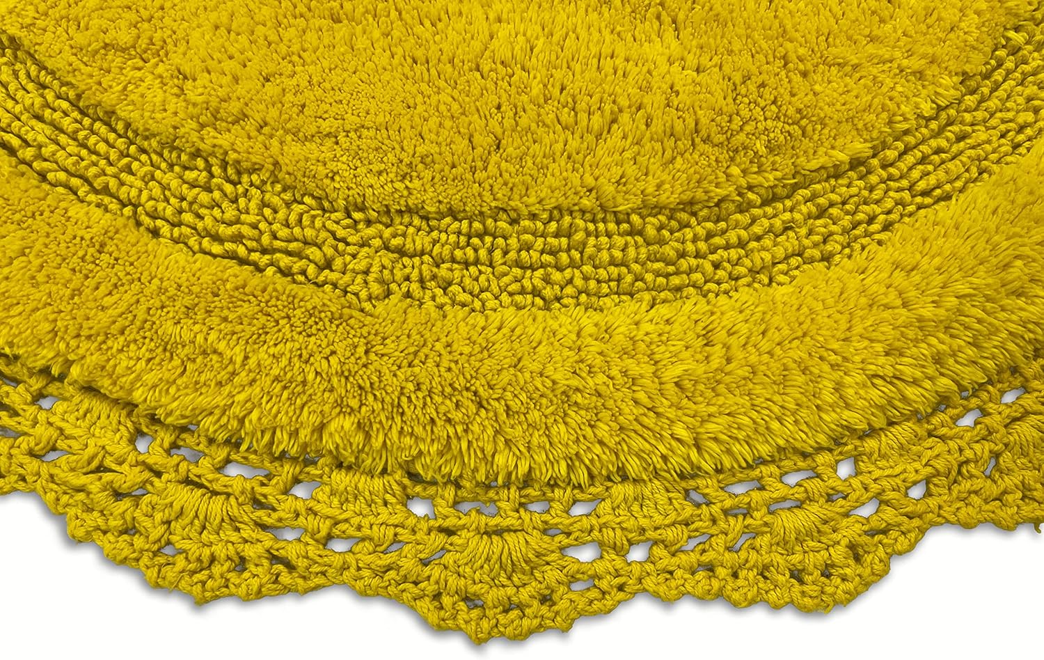 Crochet Collection - Designer, Plush 100% Cotton Round, Oval Bath Area Rug (Half Circle, Yellow)