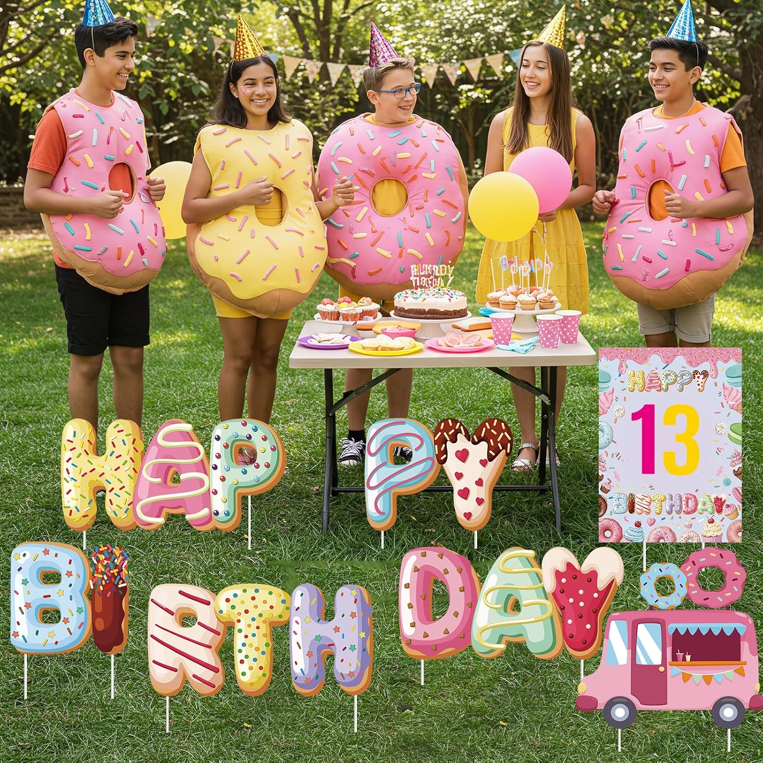 Donut Birthday Yard Signs with Stakes Donut Birthday Party Supplies Personalized Signs with 20 Number Stickers Sweet Donuts Lawn Decorations for Garden Outdoor Birthday Party Decorations