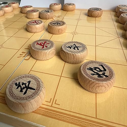Miniatura 5 de Juego de ajedrez chino plegable de madera de 14 pulgadas Xiangqi con piezas de ajedrez de madera, juego tradicional de estrategia y habilidad de