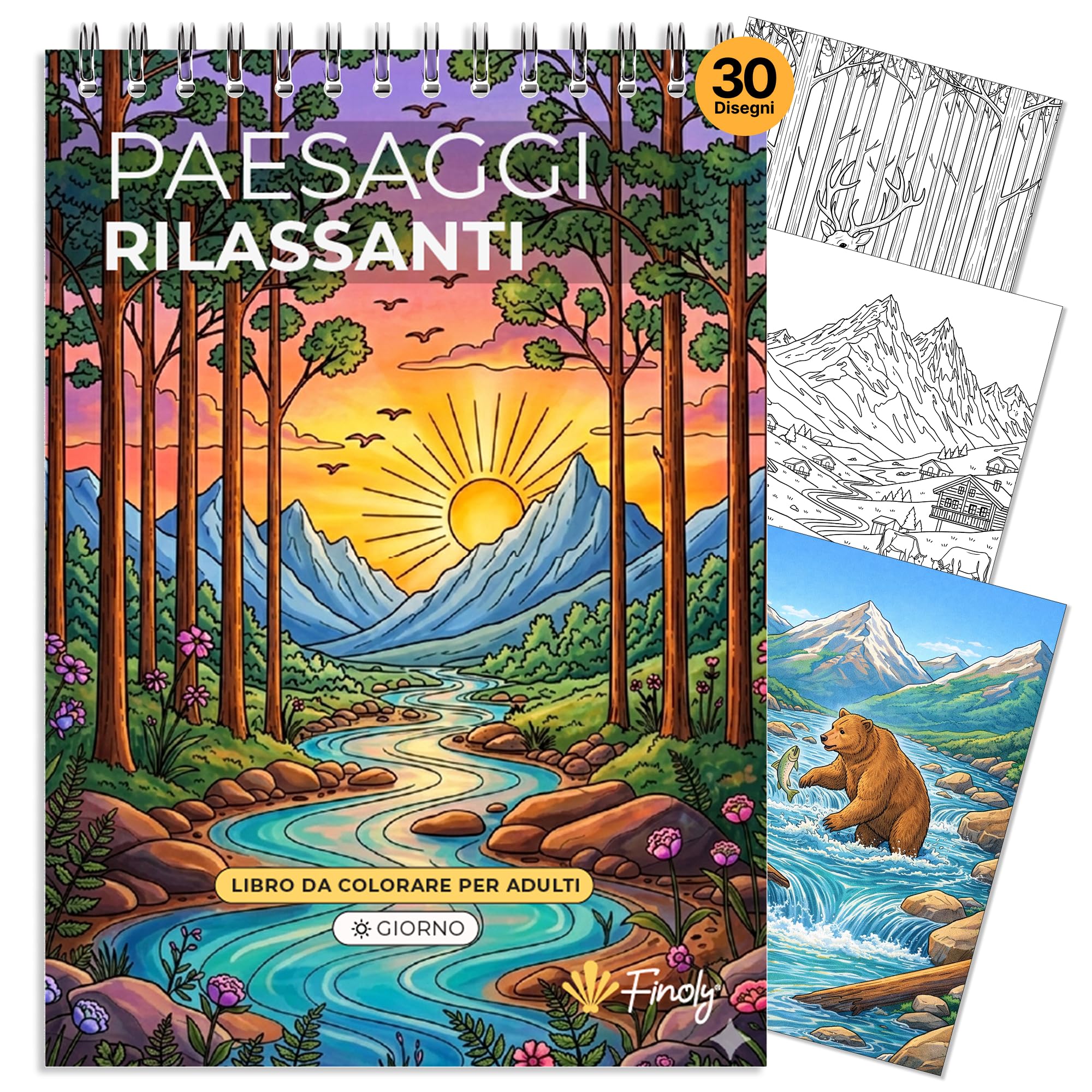 Finoly Libri da Colorare per Adulti Paesaggi A4 Riduce lo Stress | Album da Colorare per Adulti Principianti e Esperti | Mindfulness Inchiostro Non Che Trapassa